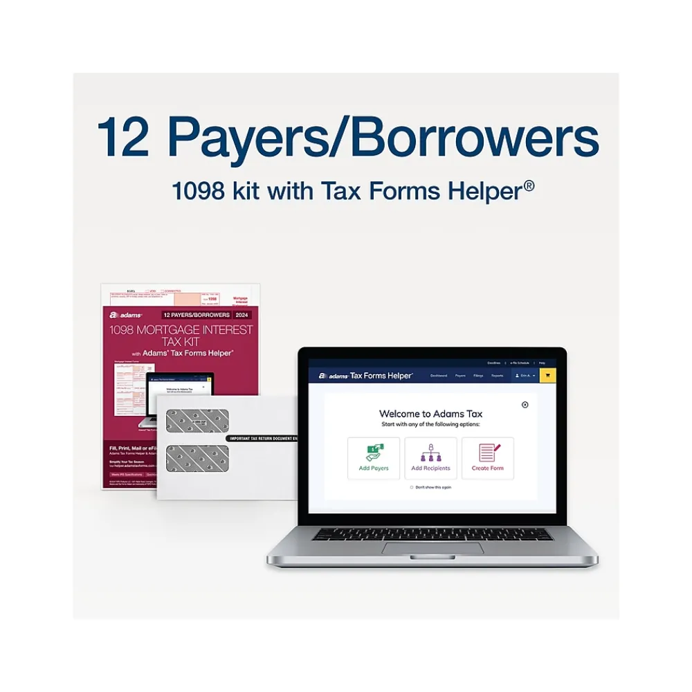 Tax Forms*Adams 2024 1098 Mortgage Interest Statement Tax Form with Envelope, 3-Part, 2-Up, Copy A, B, C, 12/Pack (STAX1098-24)