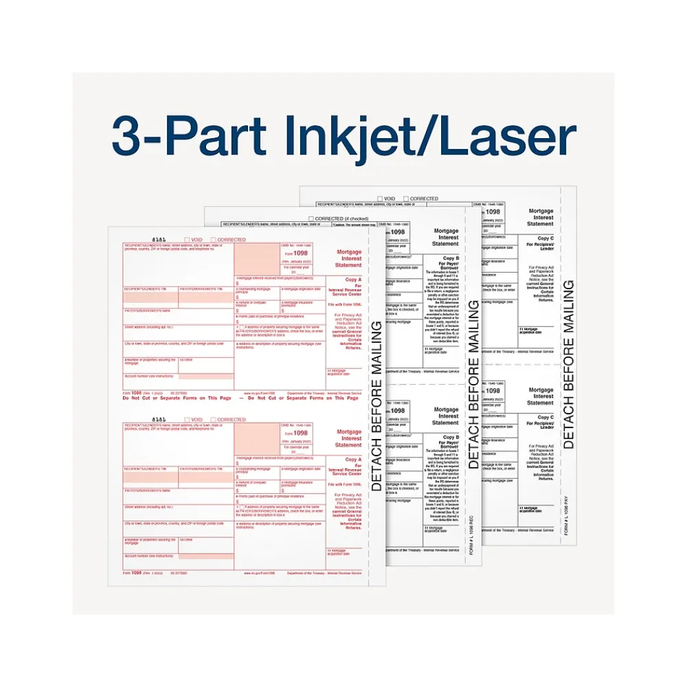 Tax Forms*Adams 2024 1098 Mortgage Interest Statement Tax Form with Envelope, 3-Part, 2-Up, Copy A, B, C, 12/Pack (STAX1098-24)