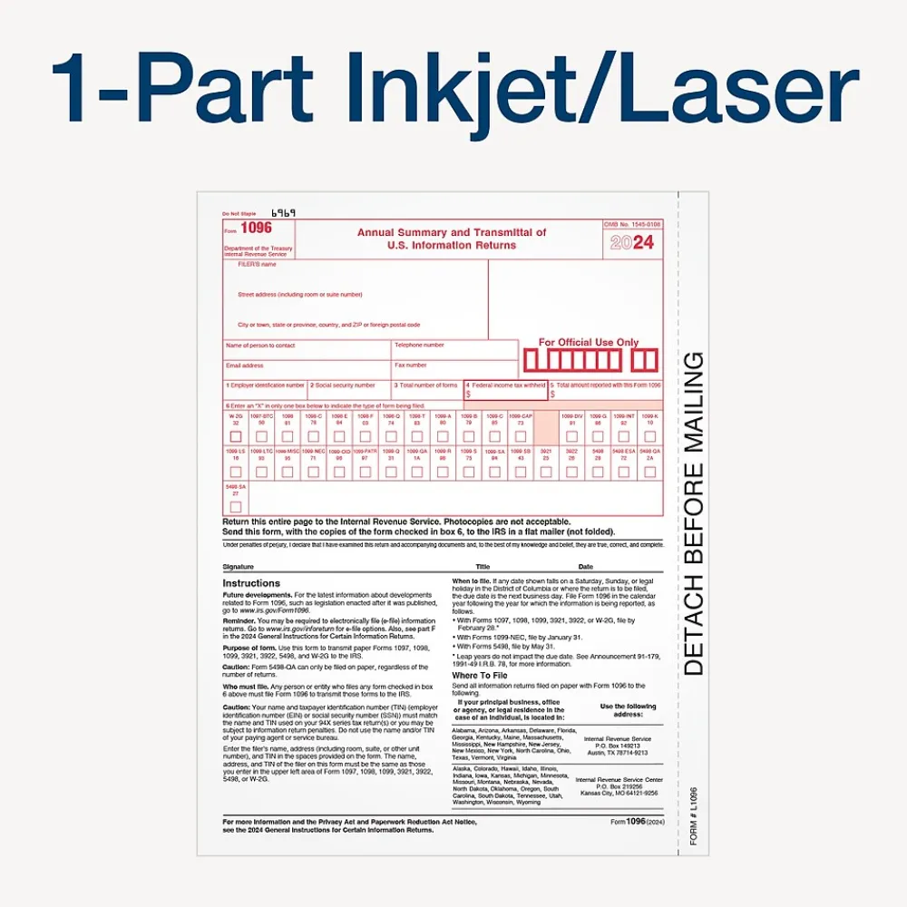 Tax Forms*Adams 2024 1096 Summary Tax Form, 10/Pack (STAX1096-24)