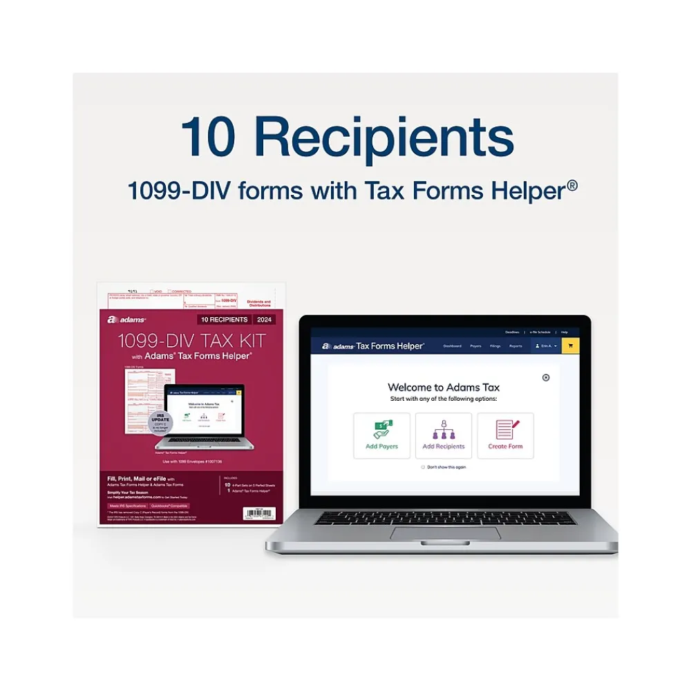 Tax Forms*Adams 2024 1099-DIV Tax Form with Access to Tax Forms Helper, 4-Part, 2-Up, Copy A, 1, B, 2, 10/Pack (STAX5DV-24)