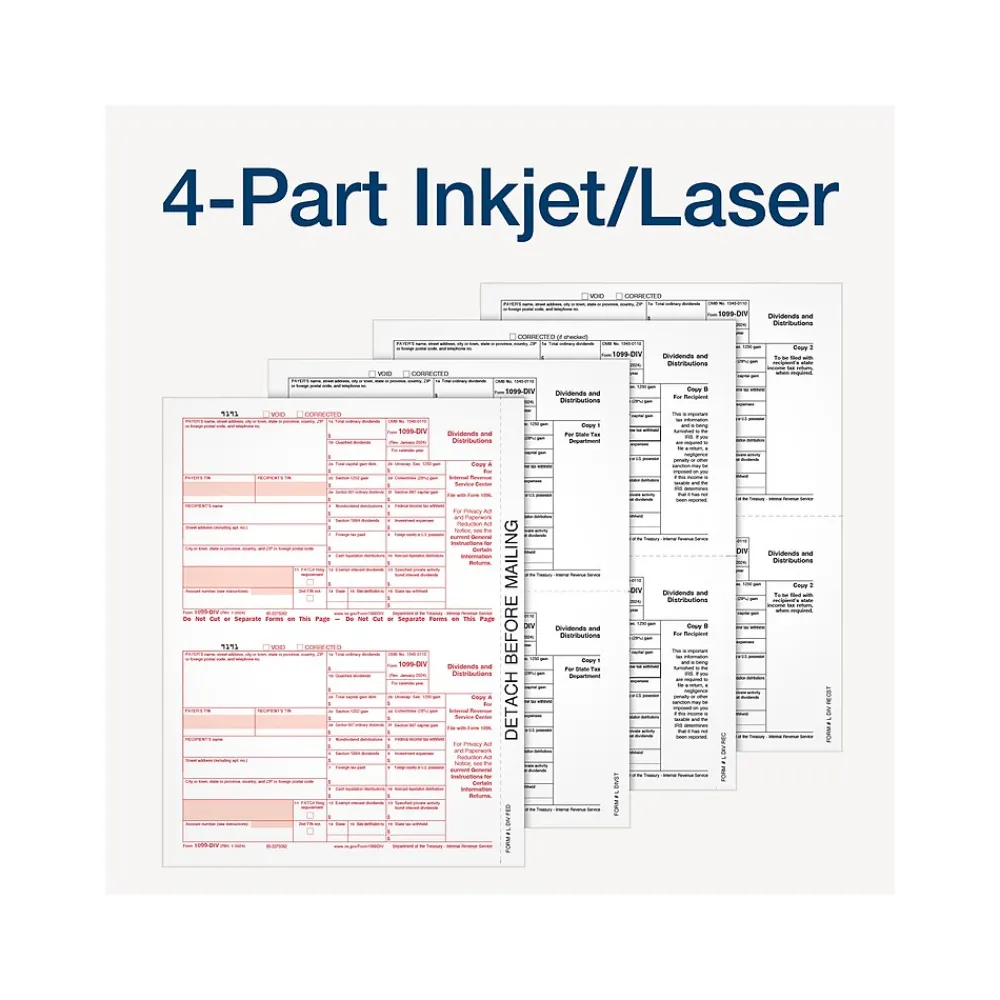 Tax Forms*Adams 2024 1099-DIV Tax Form with Access to Tax Forms Helper, 4-Part, 2-Up, Copy A, 1, B, 2, 10/Pack (STAX5DV-24)