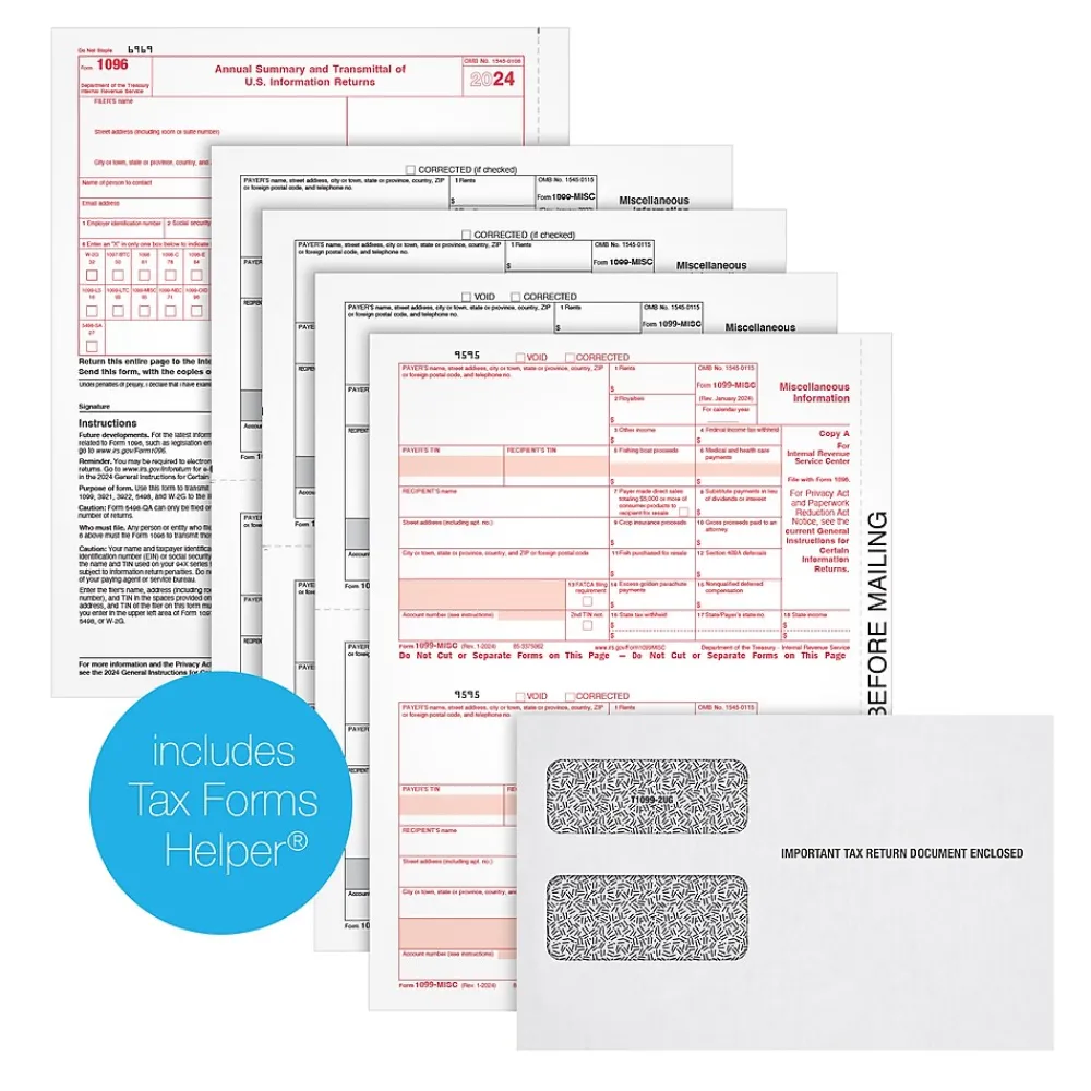 Tax Forms*Adams 2024 1099-MISC 4-Part Laser/Inkject Tax Forms with Envelopes and software, 100/pack (LMISC5KIT-S)