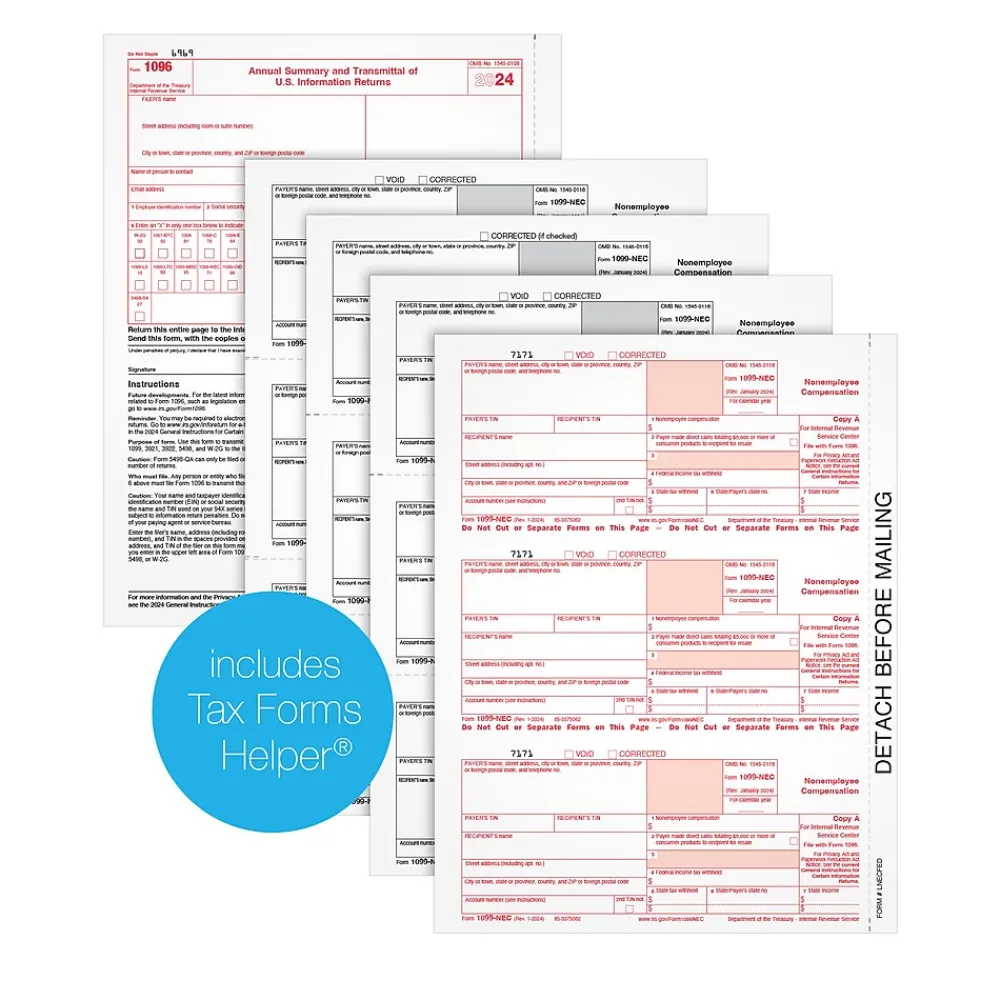 Tax Forms*Adams 2024 1099-NEC 4-Part Laser/Inkject Tax Forms and software, 50/pack (6103NECQ)