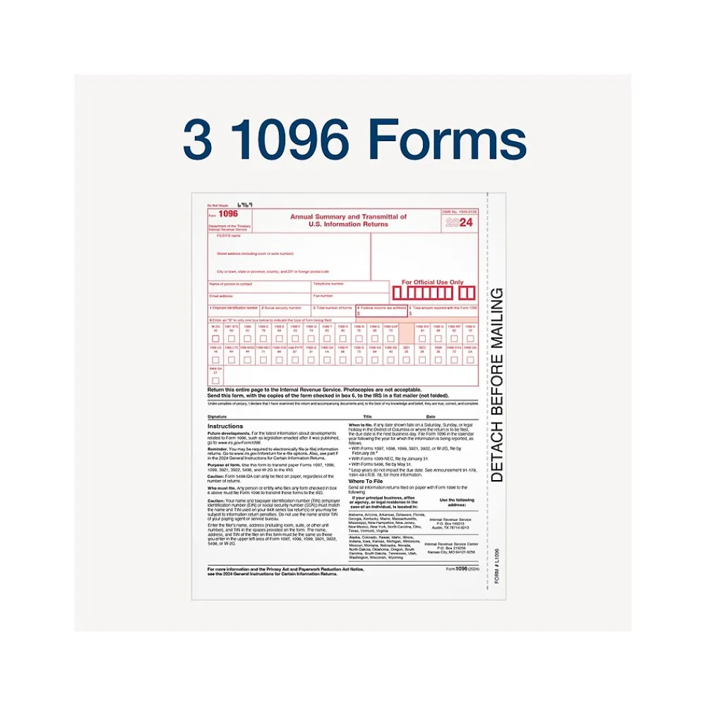 Tax Forms*Adams 2024 1099-NEC Tax Form, 4-Part, 3-Up, Copy A, 1, B, 2, 24/Pack (STAX524NEC-24)