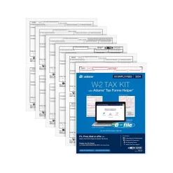Tax Forms*Adams 2024 W-2 Tax Form with W-3 Forms and Access to Tax Forms Helper, 6-Part, 2-Up, Copy A, 1, B, C, 2, D, 50/Pack