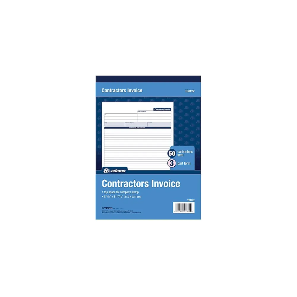 Business Forms*Unbranded Adams Contractor's Invoice Book , 3 Part, 8.38'' x 11.44'', 50 Sets/Book (TC8122)