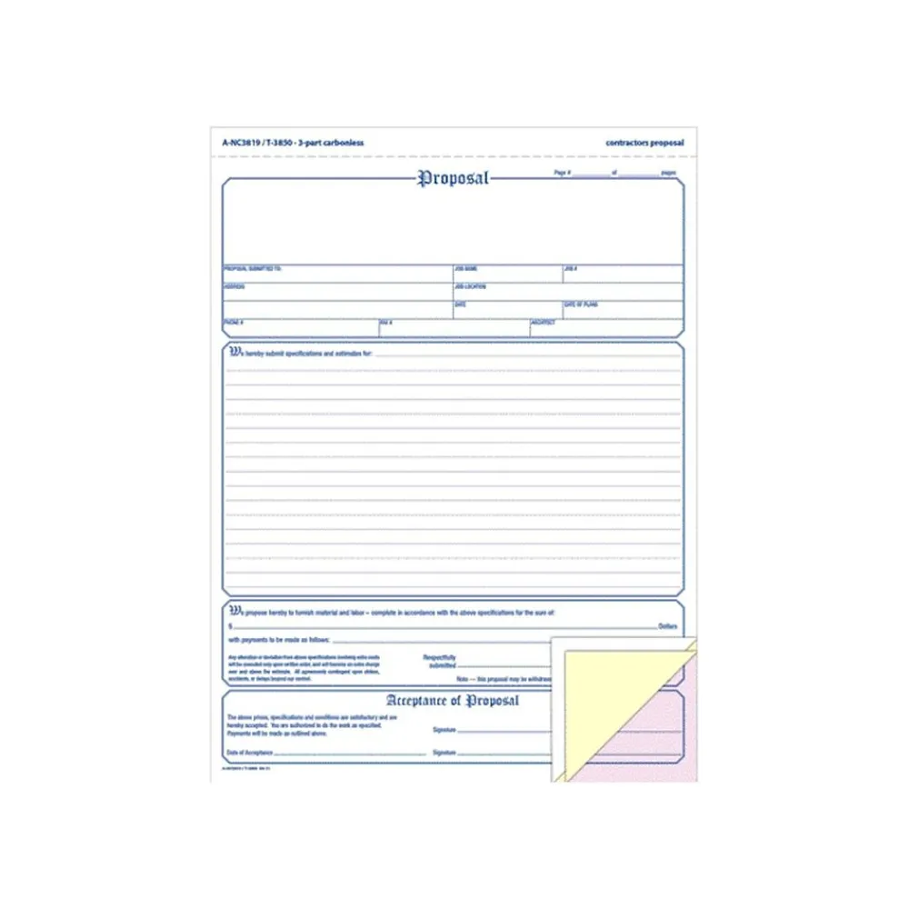 Business Forms*Adams 3-Part Carbonless Contractor Proposal Forms, 8.5" x 11.44", 50 Sets/Book (NC3819)