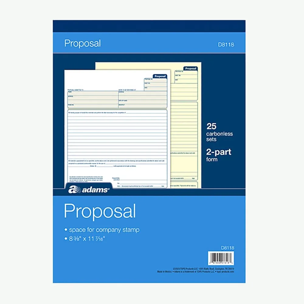 Business Forms*Adams 2-part carbonless Proposal Book, 8 3/8" x 11 7/16", 25 Sets/Book (D8118)