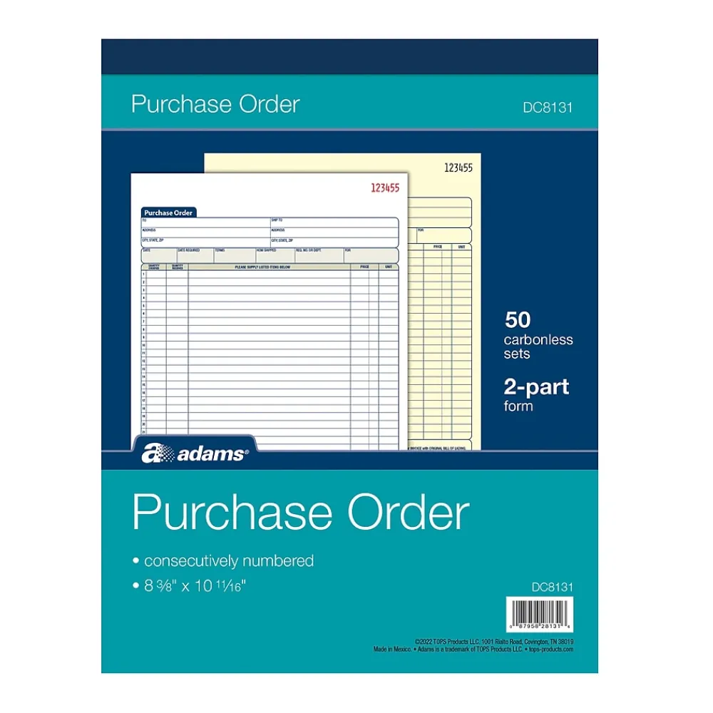 Business Forms*Adams 2-Part Carbonless Purchase Order, 8 3/8" x 11 7/16", 50 Sets/Book (DC8131)