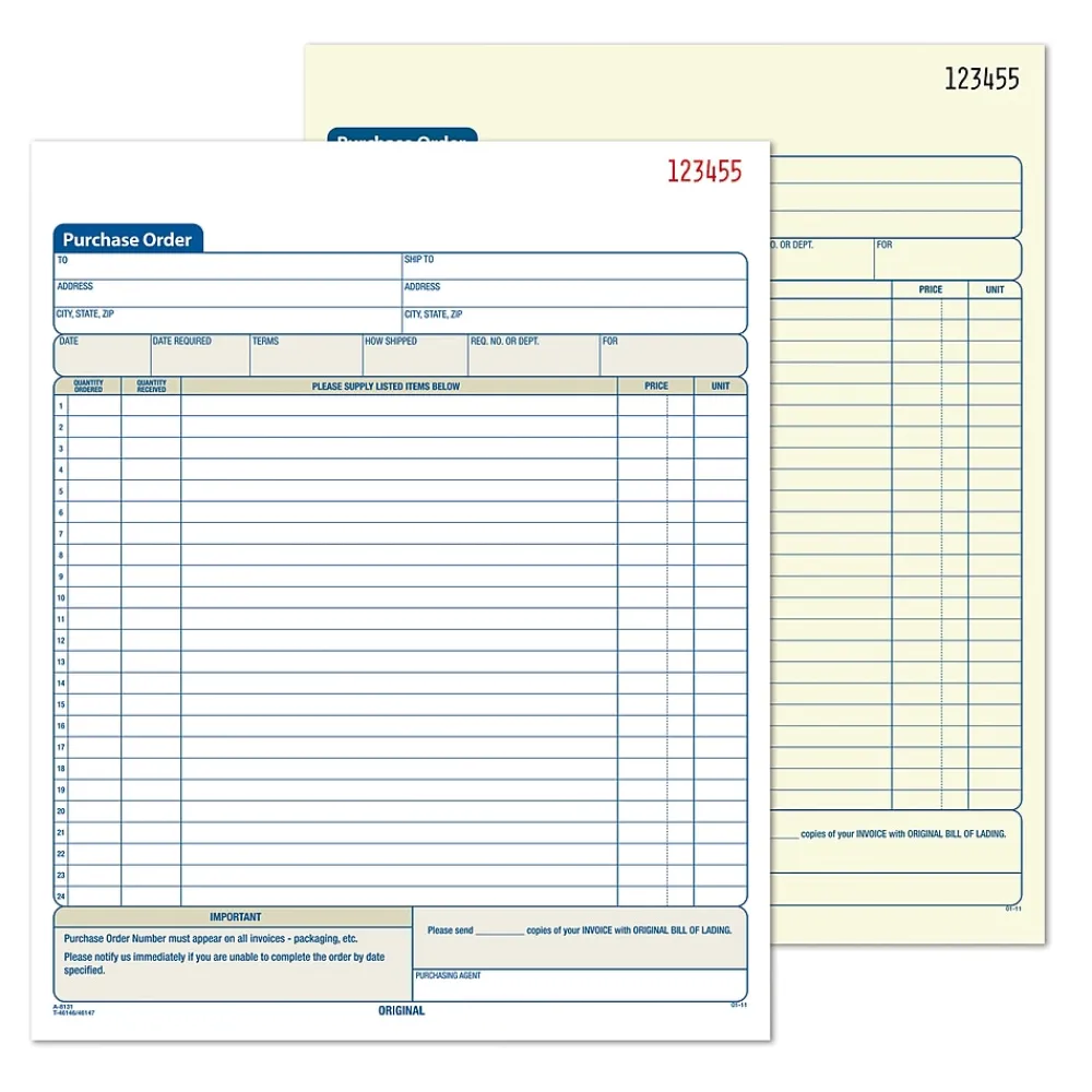 Business Forms*Adams 2-Part Carbonless Purchase Order, 8 3/8" x 11 7/16", 50 Sets/Book (DC8131)