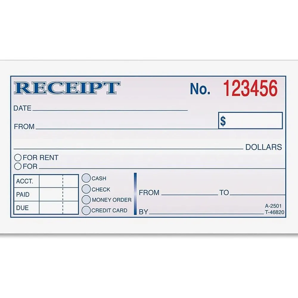 Accounting & Record Journals*Adams 2-Part Carbonless Receipts Book, 2.75" x 4.88", 50 Forms/Book (DC2501)