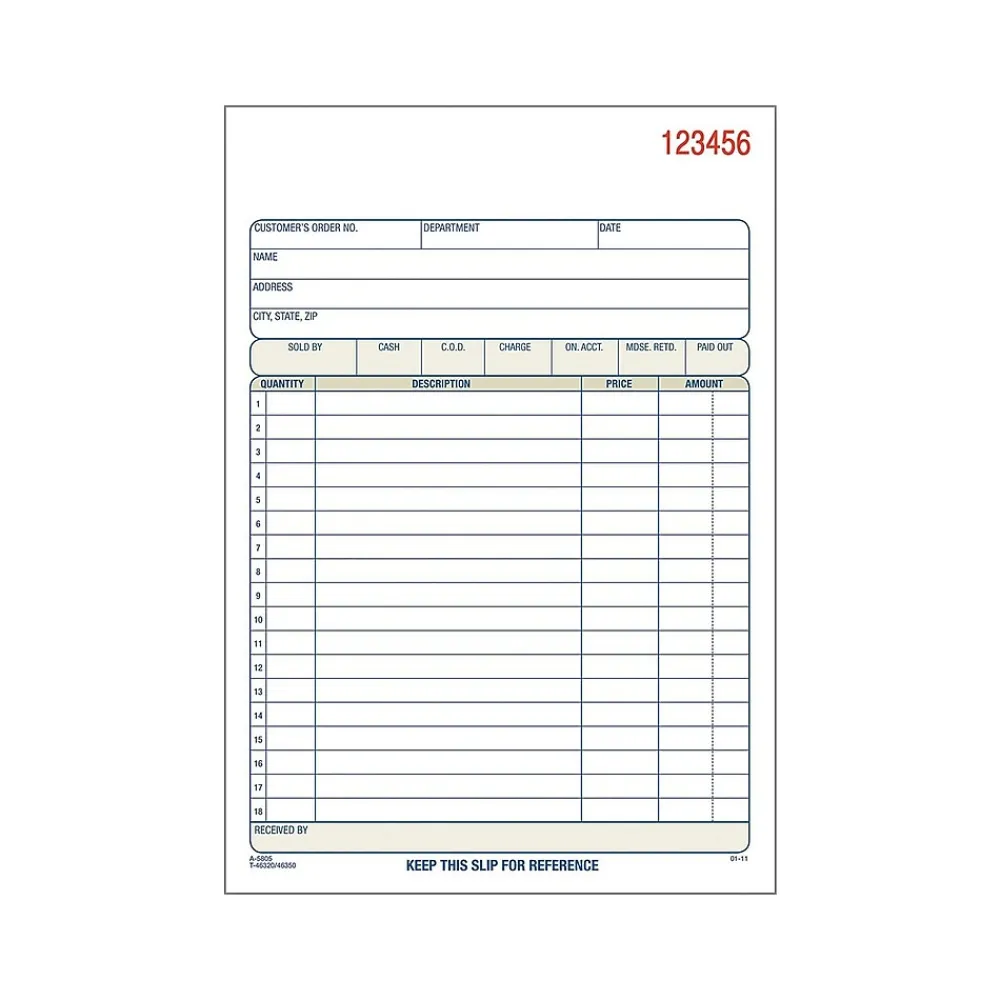 Business Forms*Adams 3-Part Carbonless Sales Orders, 8.44"L x 5.56"W, 50 Sets/Book, 10/Box (TC5805-10)