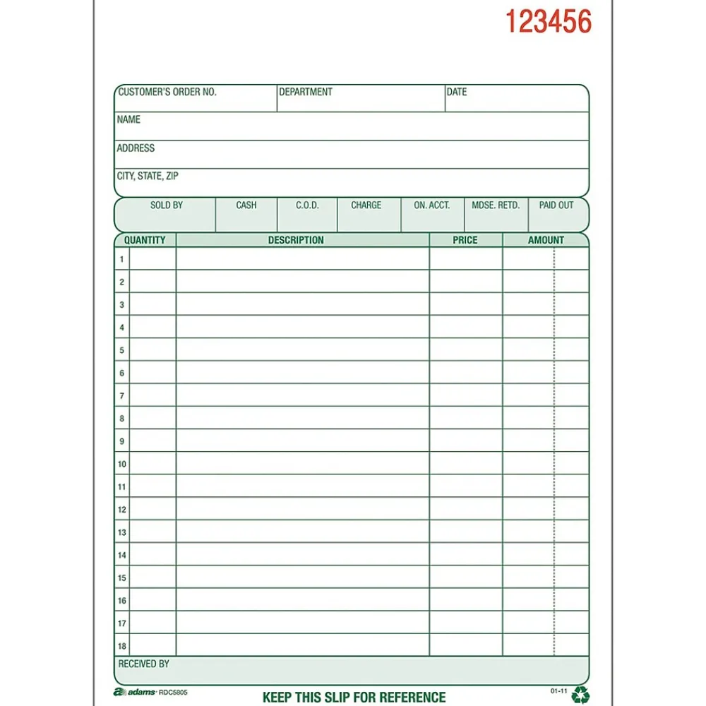 Business Forms*Adams 2-Part Carbonless Sales Orders, 8.44" x 5.56", 50 Sets/Book (RDC5805)