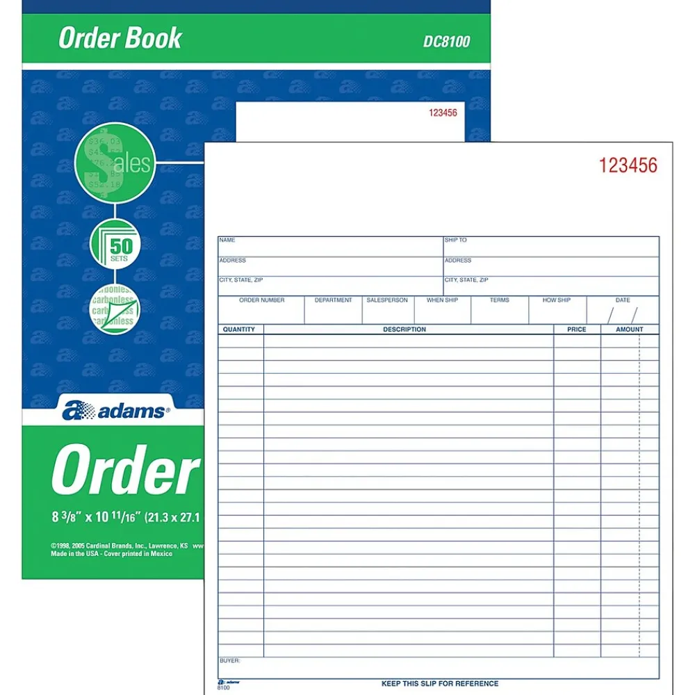 Business Forms*Adams 2-Part Carbonless Work Orders, 8.375" x 10.4375", 50 Sets/Book (DC8100)
