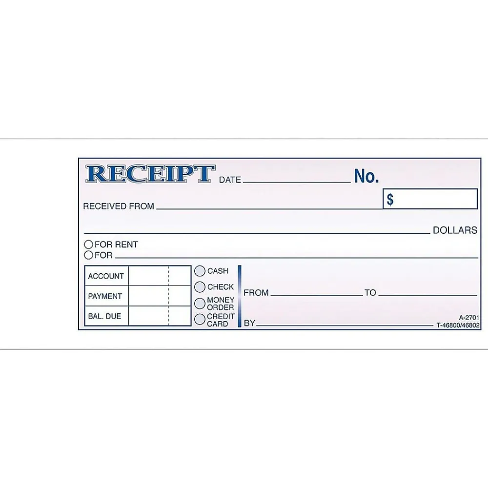 Accounting & Record Journals*Adams Receipt Book, 7.19"W x 2.75"L, White/Canary, 250 Sets/Pack (DC2701)