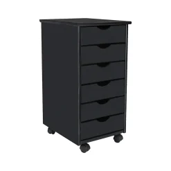 Storage Cabinets*Adeptus 25.8" Solid Pine Roll Cart with 6 Drawers, Matte Black (10016)