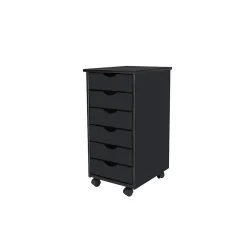 Storage Cabinets*Adeptus 25.8" Solid Pine Roll Cart with 6 Drawers, Matte Black (10016)