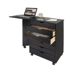File Cabinets*Adeptus Drop Leaf 7-Drawer Lateral File Cabinet, Mobile, Specialty, Matte Black, 21.4