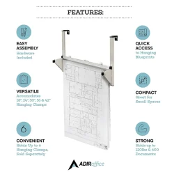 Storage Cabinets*AdirOffice 18.25'' Steel Blueprint Storage Cubicle Wall Rack, Grey (618-GRY)