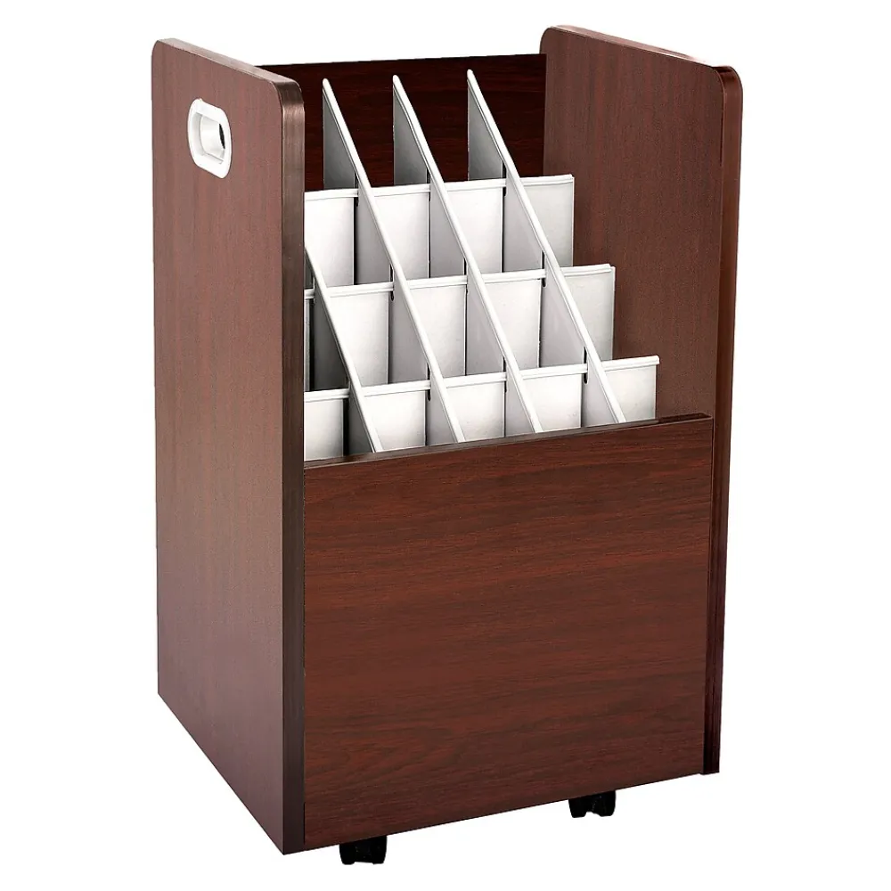 File Cabinets*AdirOffice 20-Slot Mobile Roll File, Lockable, 24.75"H x 15.25"W x 13.25"D, Mahogany (624-MA-KIT1)