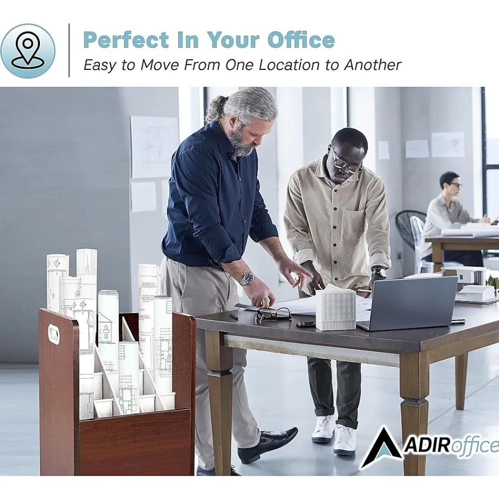 File Cabinets*AdirOffice 20-Slot Mobile Roll File, Lockable, 24.75"H x 15.25"W x 13.25"D, Mahogany (624-MA-KIT1)