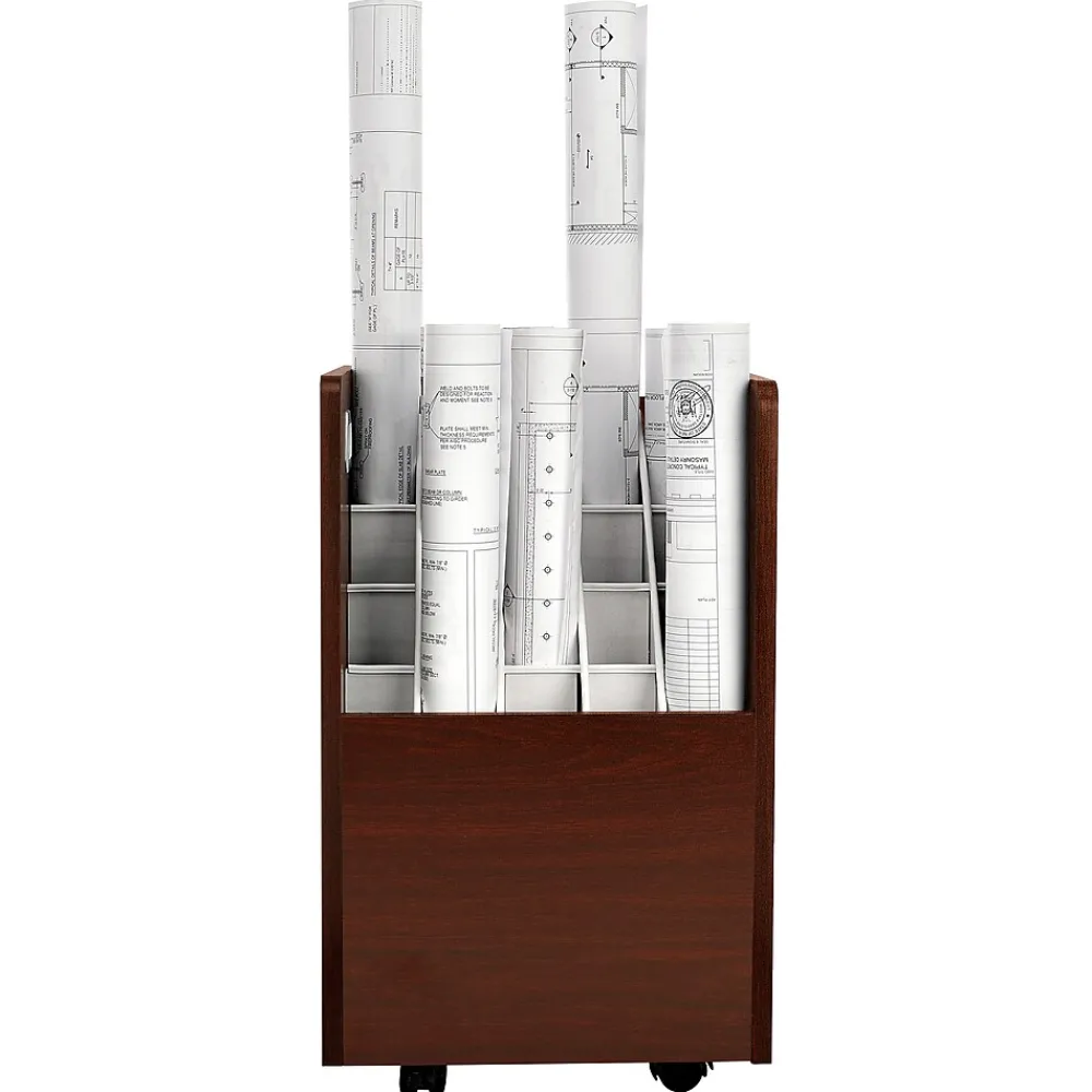 File Cabinets*AdirOffice 20-Slot Mobile Roll File, Lockable, 24.75"H x 15.25"W x 13.25"D, Mahogany (624-MA-KIT1)