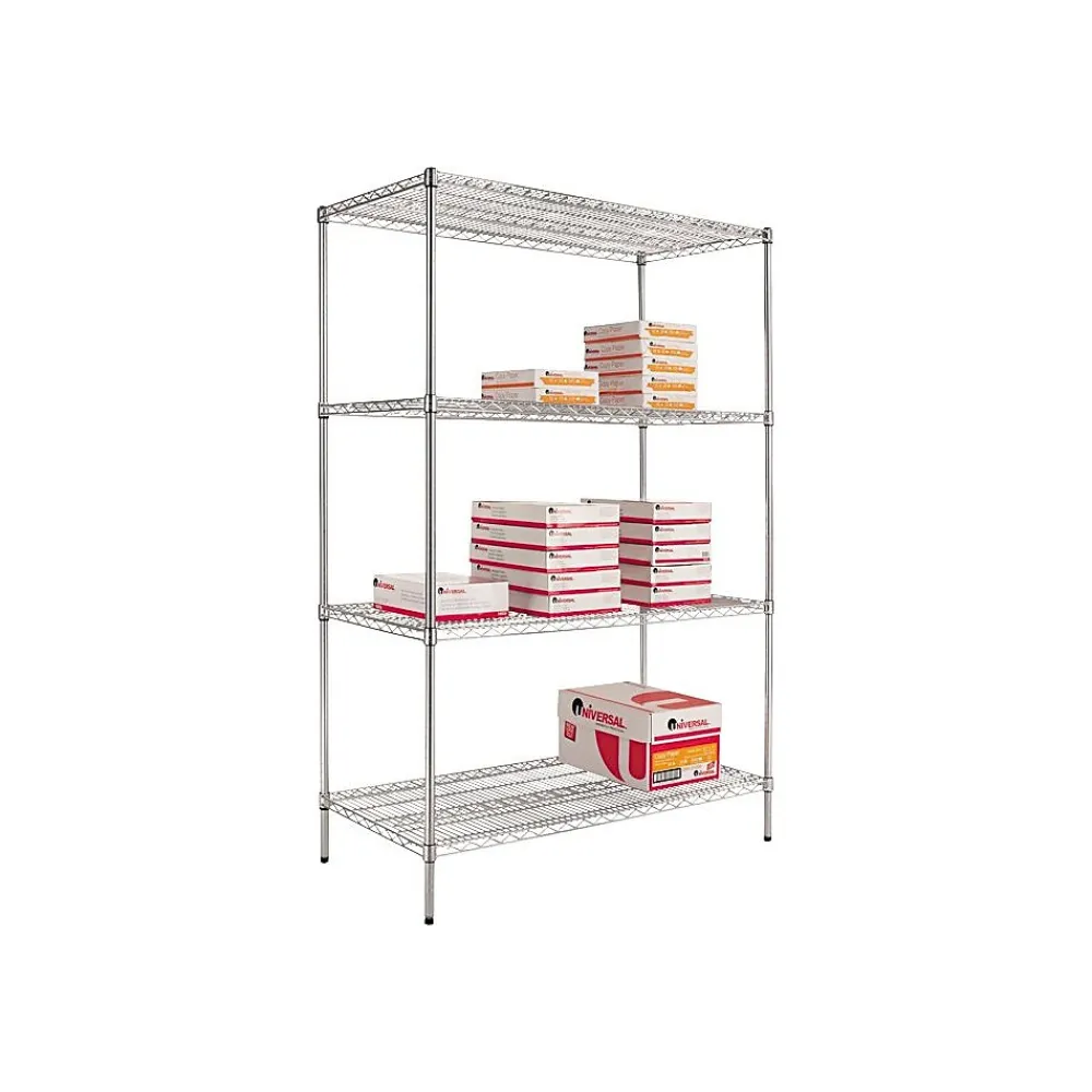 Shelving*Alera Industrial Wire Shelving Starter Set, 48"Wx18"D, Silver (SW504818SR)