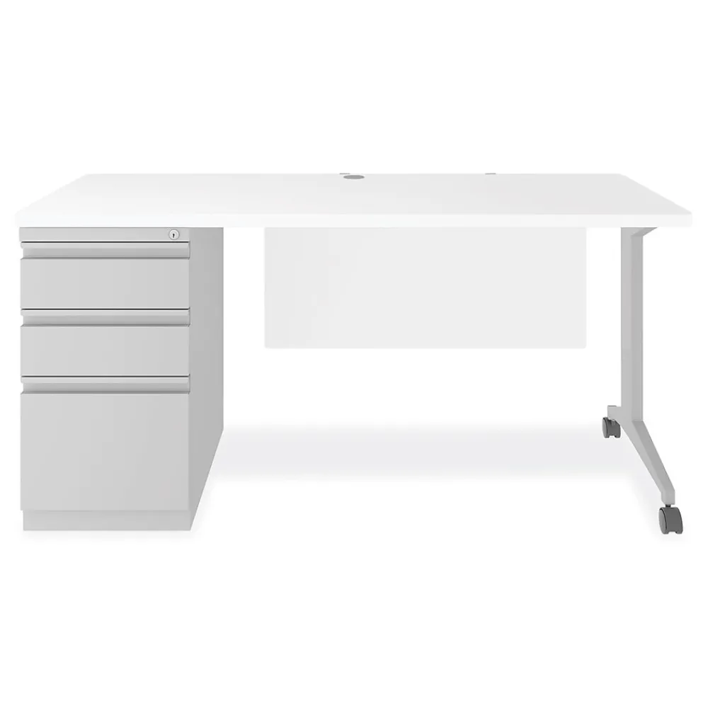 Computer Desks*Alera Modern Teacher Series 60"W Pedestal Desk, White/Silver (MSD6024WH)