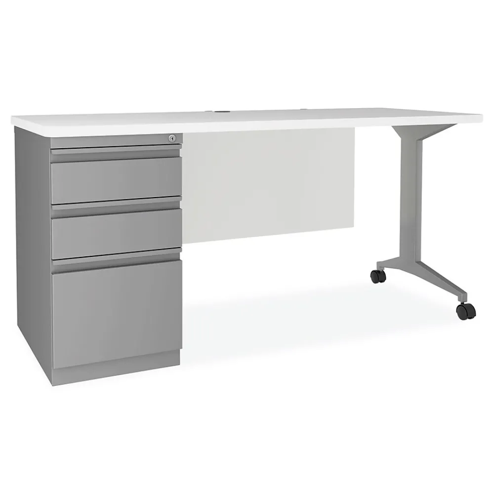 Computer Desks*Alera Modern Teacher Series 60"W Pedestal Desk, White/Silver (MSD6024WH)
