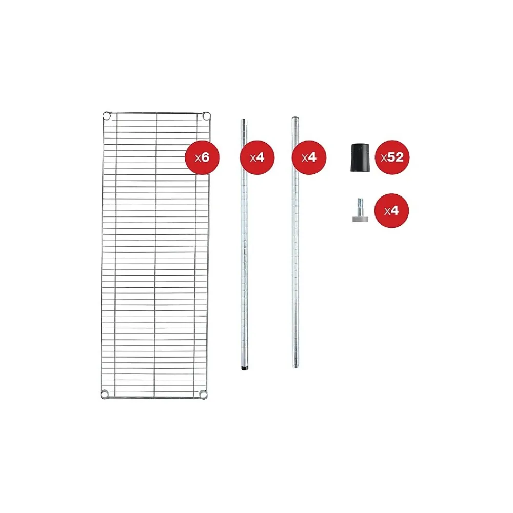Shelving*Alera 6-Shelf Commercial Wire Shelving Kit, 72"H x 48"W x 18"D, Silver (ALESW664818SR)