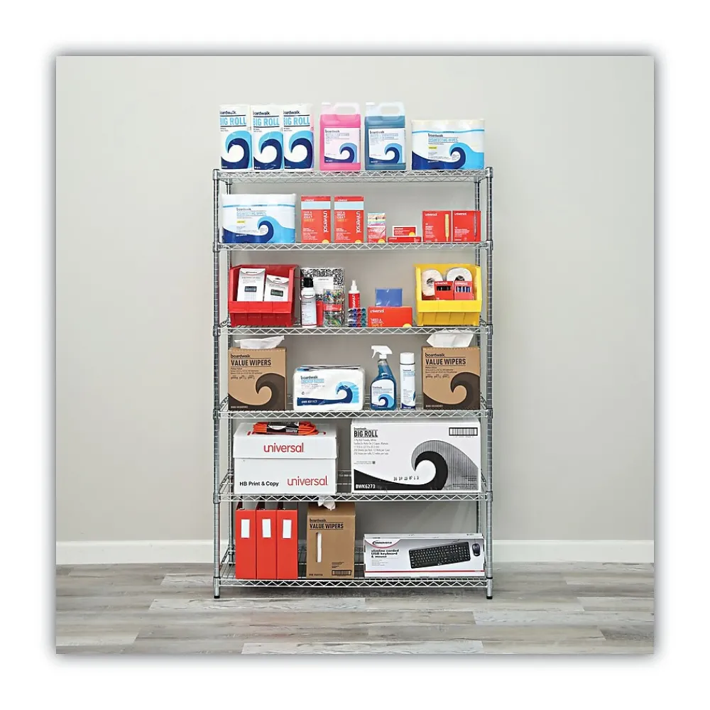 Shelving*Alera 6-Shelf Commercial Wire Shelving Kit, 72"H x 48"W x 18"D, Silver (ALESW664818SR)