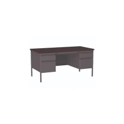 Office Desks*Alera 60"W Double Pedestal Desk, Mahogany/Charcoal (ALEHSD6030CM)