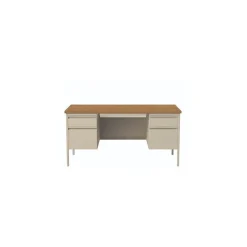 Office Desks*Alera 60"W Double Pedestal Desk, Cherry/Putty (ALEHSD6030PC)