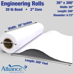 Wide Format Paper*Alliance 20# Wide Format CAD Inkjet Bond Paper, 36
