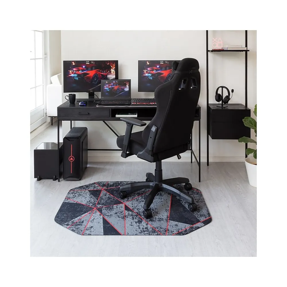 Chair Mats*Anji Mountain Rug'd Cracked Ice Carpet & Hard Floor Chair Mat, 36" x 48", Gray/Red (AMB9103)