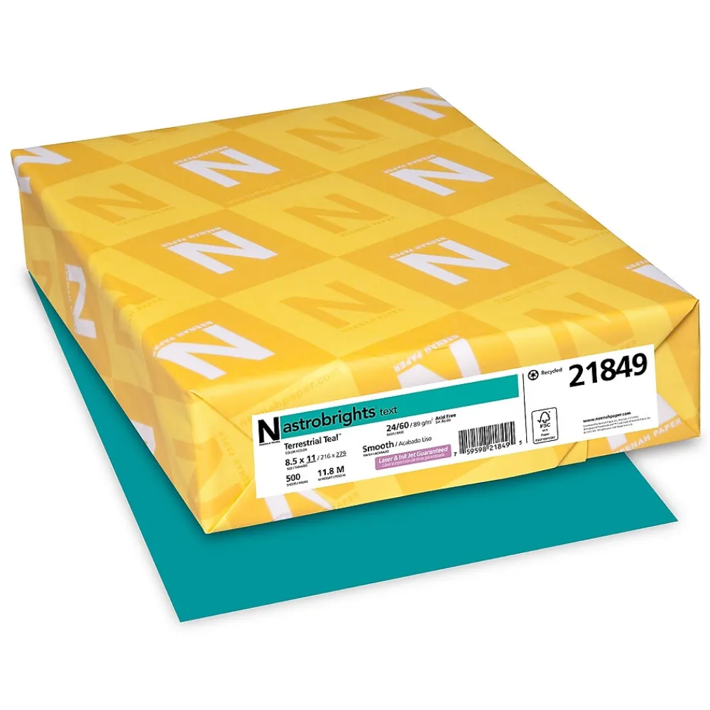 Multipurpose Paper*Astrobrights Colored Paper, 24 lbs., 8.5" x 11", Terrestrial Teal, 500 Sheets/Ream (21849/22479)