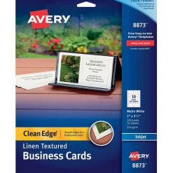 Business Cards*Avery Clean Edge Business Cards, 2" x 3 1/2", Linen Textured White, 200 Per Pack (8873)