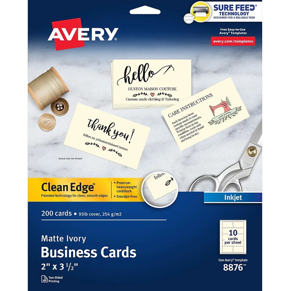 Business Cards*Avery Clean Edge Business Cards, 3.5" x 2", Matte Ivory, 200/Pack (8876)
