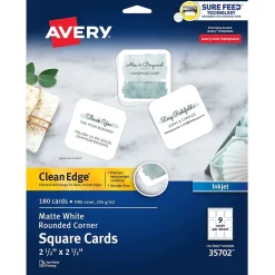 Business Cards*Avery Clean EdgeBusiness Cards, 2.5" x 2.5", White, 9 Cards/Sheet, 180 Cards/Pack (35702)