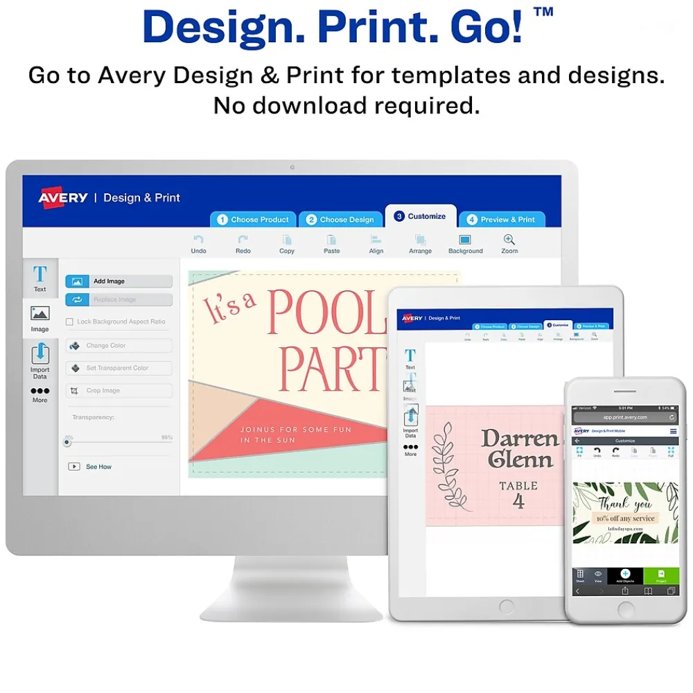 Business Cards*Avery Printable Door Hangers with Tear-Away Cards, 4 1/4" x 11", Matte White, Laser/Inkjet, 80/Pack (16150)