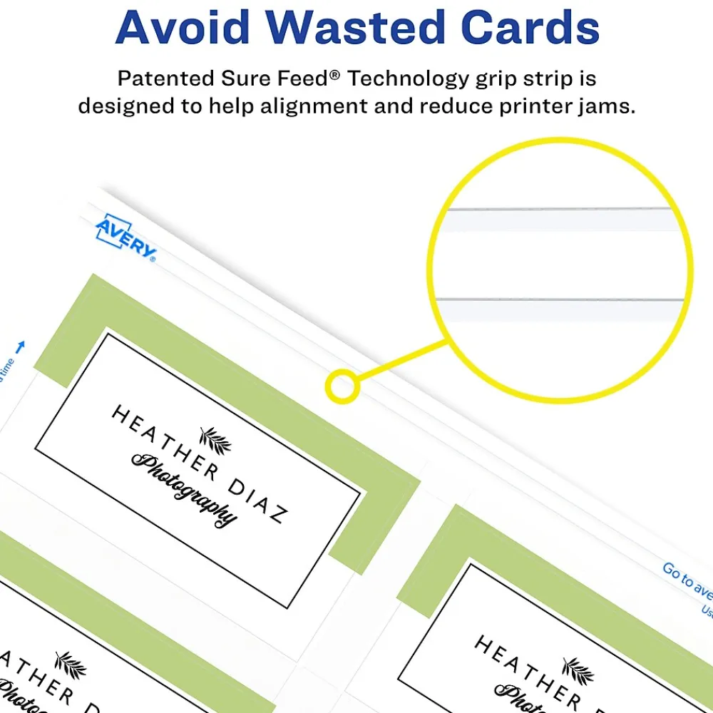 Business Cards*Avery Sure Feed Business Cards, 2" x 3.5", Glossy White, 8 Cards/Sheet, 20 Sheets/Pack, 160 Cards/Pack (8801)