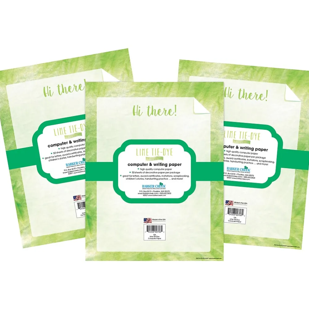 Classroom Paper*Barker Creek 8.5" x 11 Tie-Dye Lime Computer Paper Pack, 150 Sheets/Set (4343)