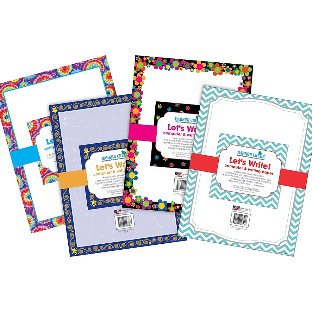 Classroom Paper*Barker Creek Customer Favorites 8 1/2" x 11" Computer Paper Set (four designs), 200 Sheets/Set (3555)