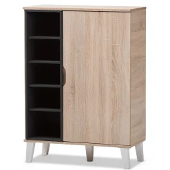 Storage Cabinets*Baxton Studio Adelina 41" High 1-Door Shoe Cabinet, Light Brown (2633-7710-STPL)