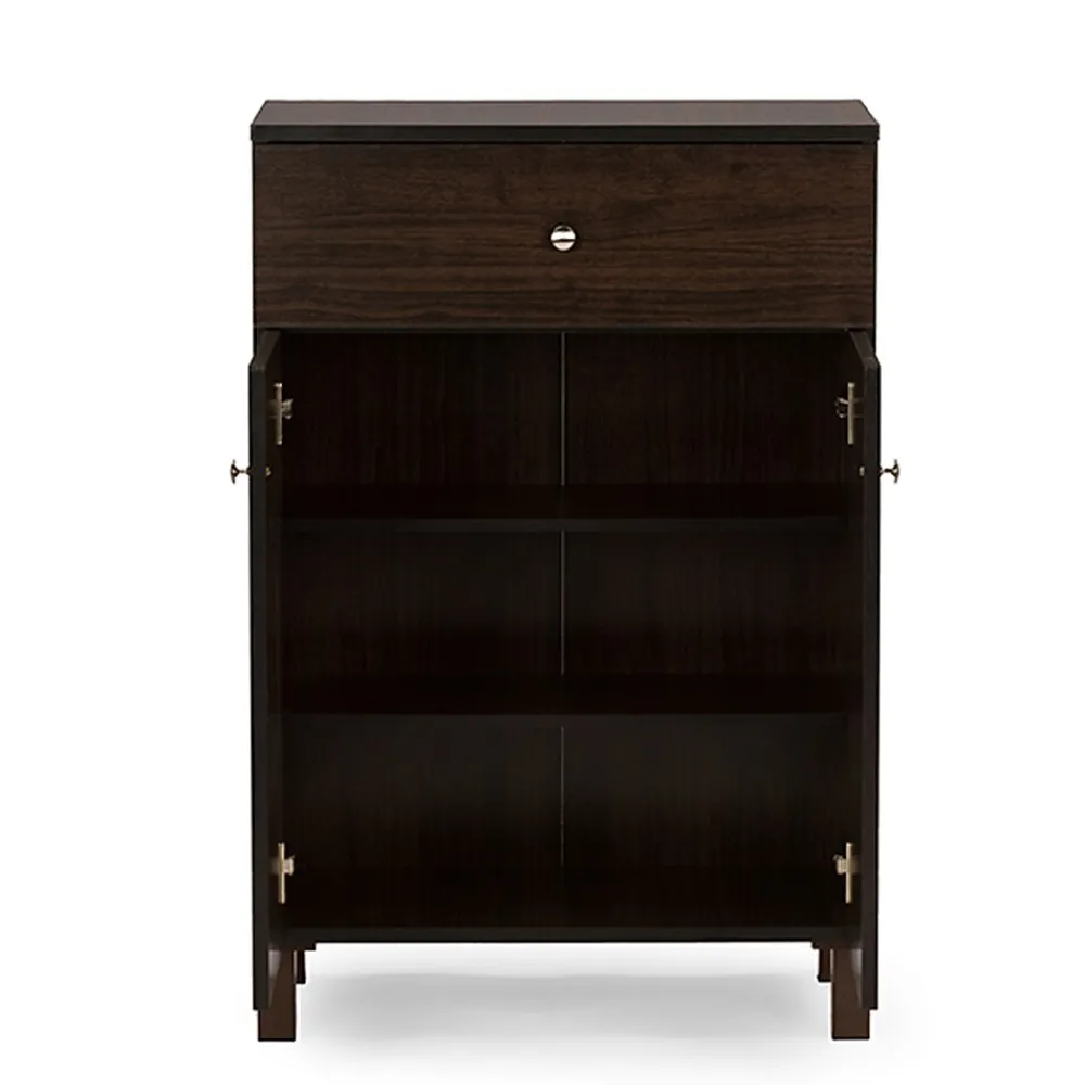 Storage Cabinets*Baxton Studio Felda 35" High Wood Shoe Cabinet with Three Shelves, Dark Brown (2633-6497-STPL)