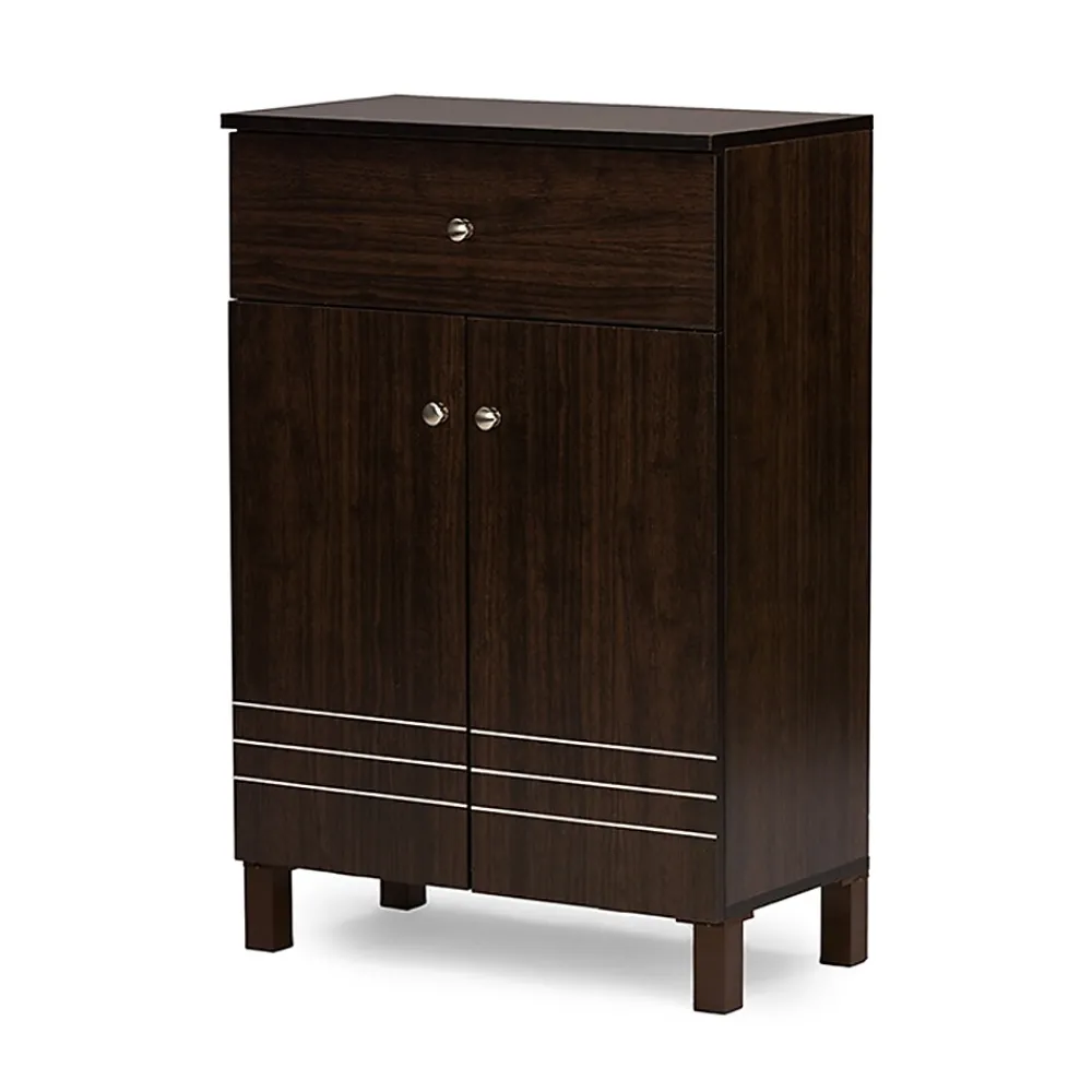 Storage Cabinets*Baxton Studio Felda 35" High Wood Shoe Cabinet with Three Shelves, Dark Brown (2633-6497-STPL)