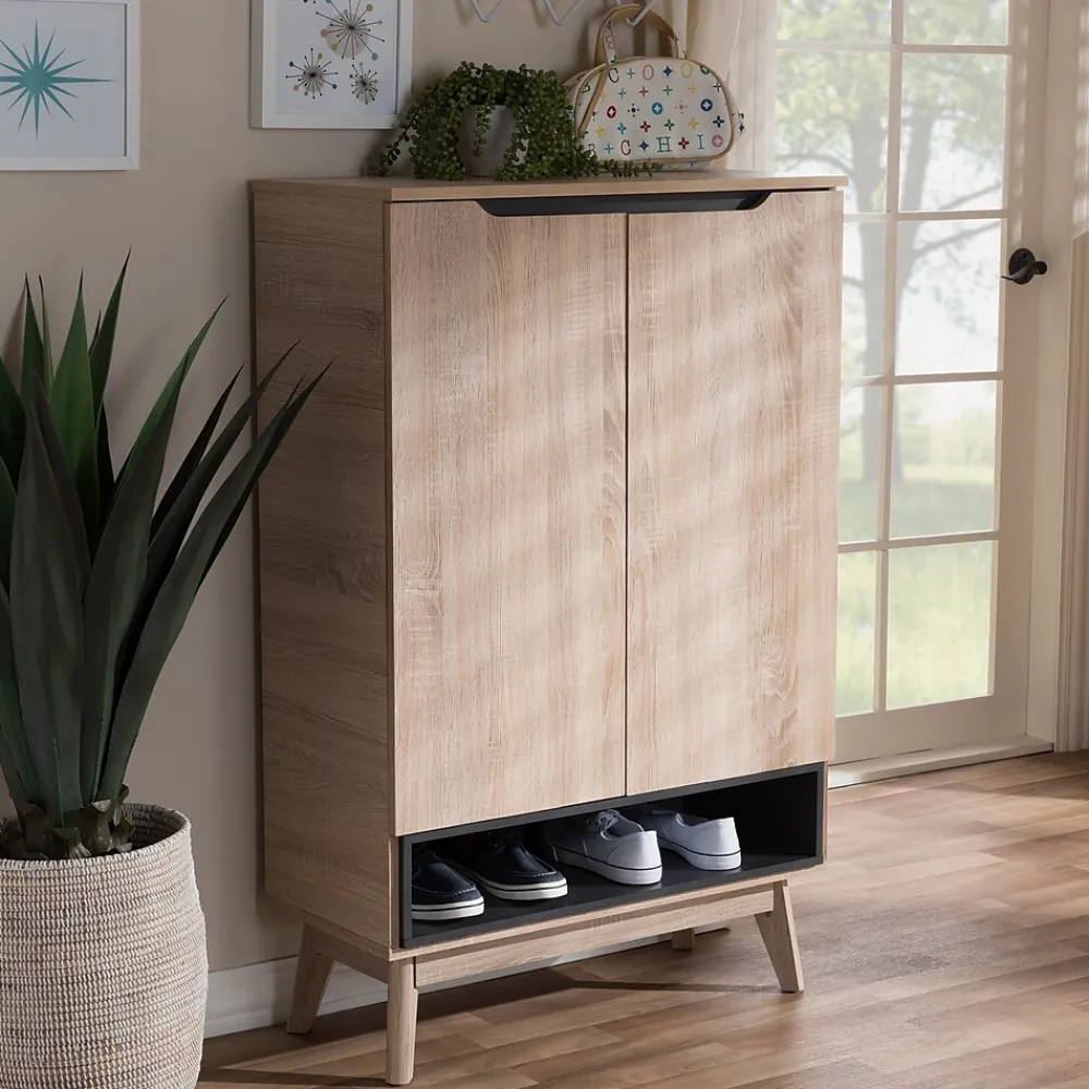 Storage Cabinets*Baxton Studio Fella 46" High Shoe Cabinet, Light Brown (2633-7705-STPL)