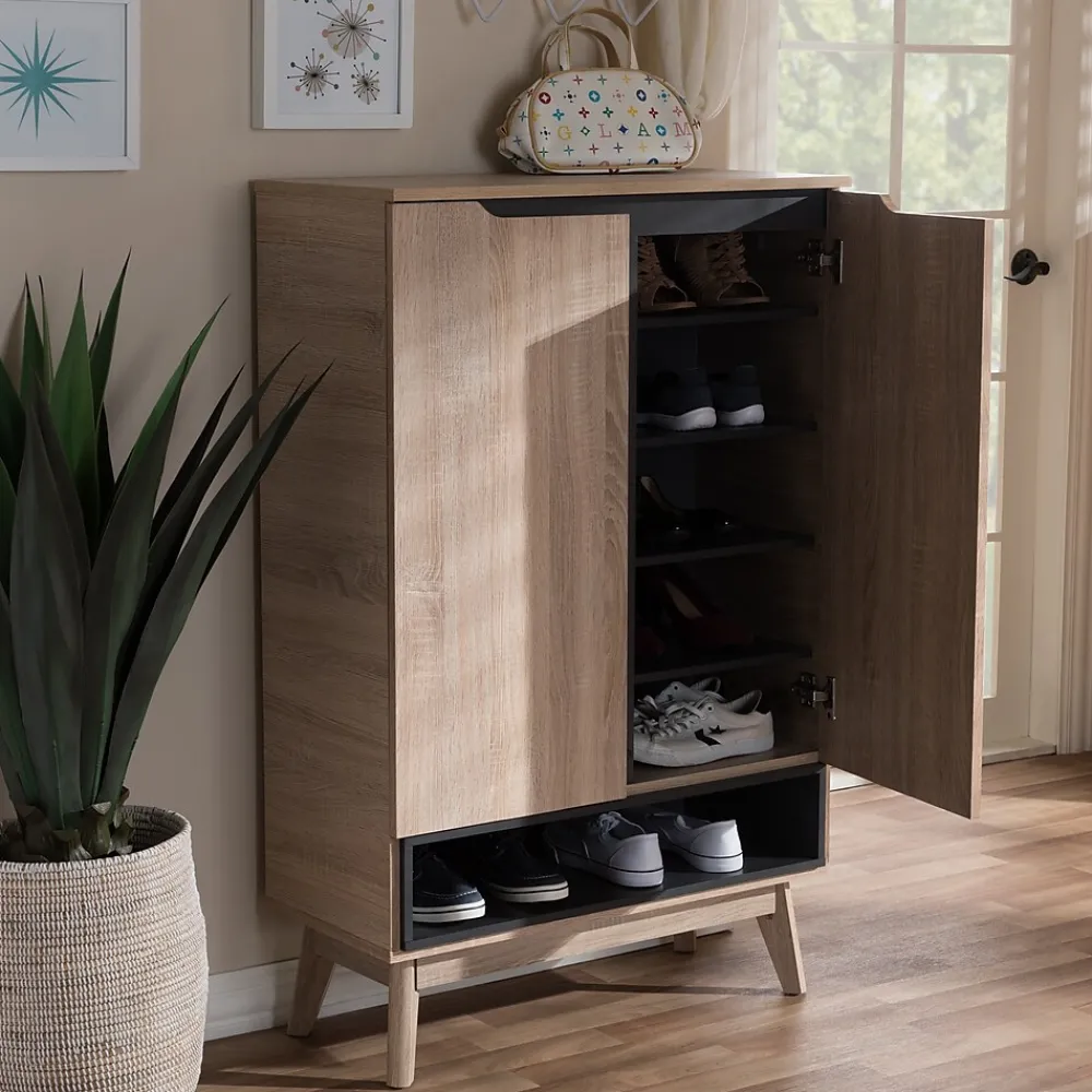 Storage Cabinets*Baxton Studio Fella 46" High Shoe Cabinet, Light Brown (2633-7705-STPL)