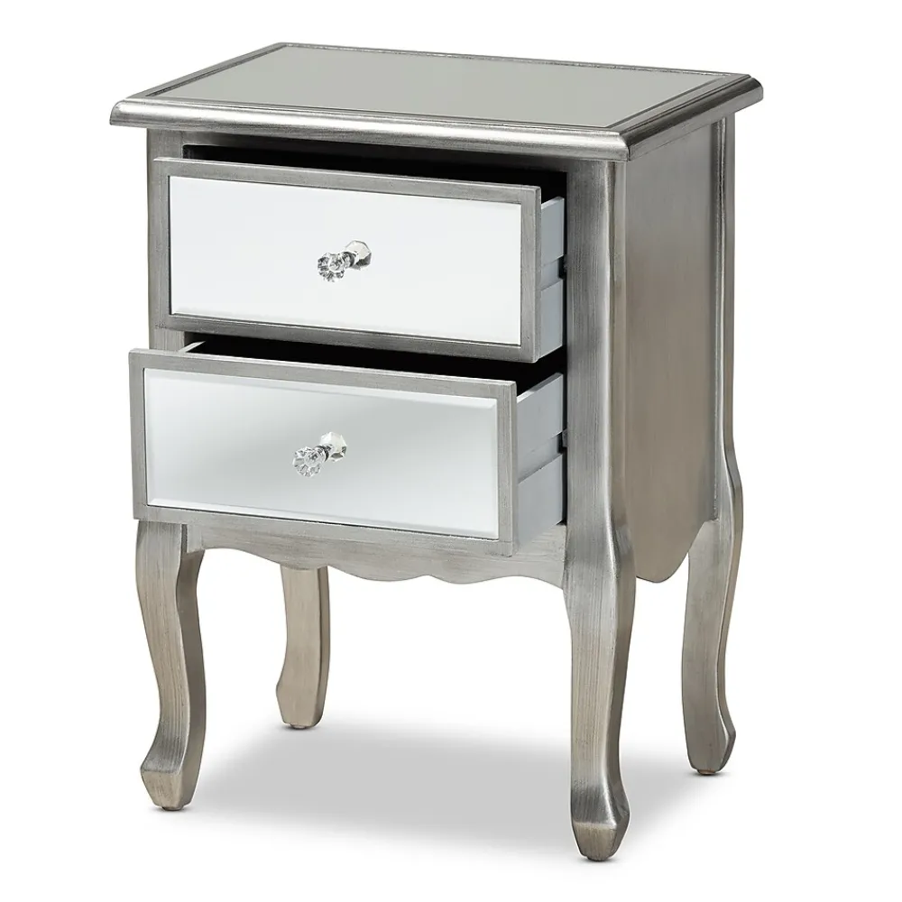 Storage Cabinets*Baxton Studio Leonie 24.21" High 2-Drawer Nightstand, Silver and Mirror (162-10266-HiT)