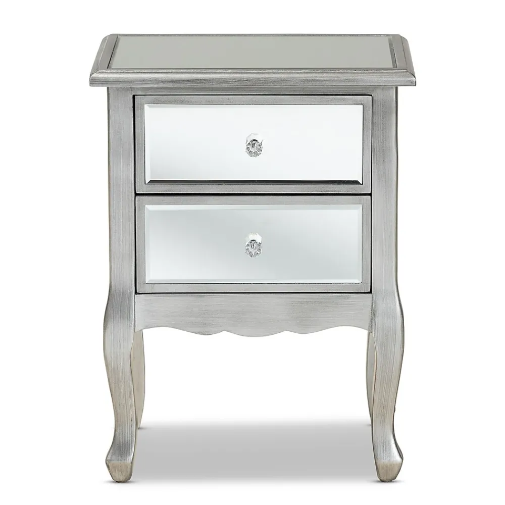 Storage Cabinets*Baxton Studio Leonie 24.21" High 2-Drawer Nightstand, Silver and Mirror (162-10266-HiT)